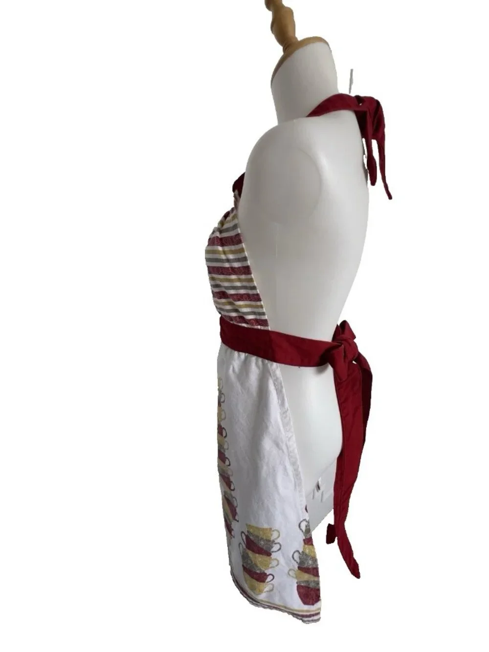 Threshold Apron Coffee Tea Cups 100% Cotton Kitchen Cooking Cafe Burgundy Stripe